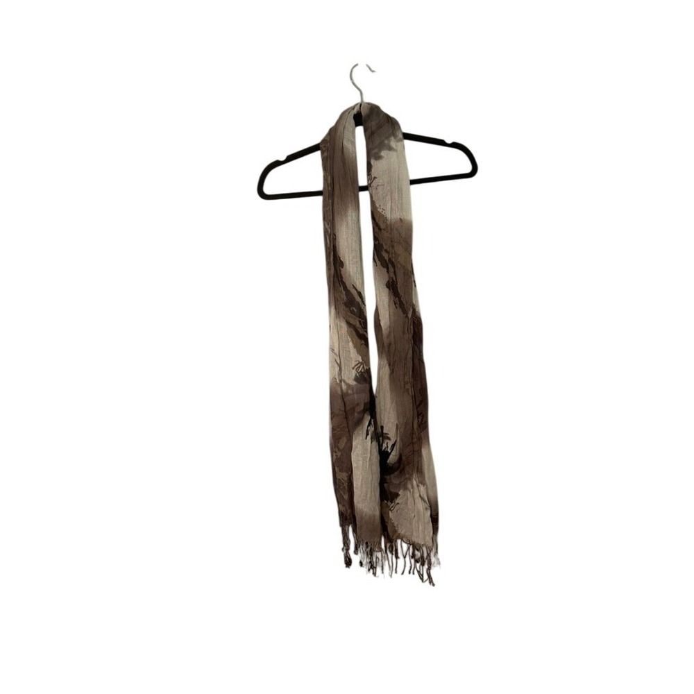 Brown‎ Beige Abstract Print Fringe Scarf Women's Fashion Accessory Shawl